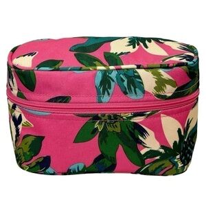 Vera Bradley Cosmetic Bag Lighten Up Tropical Paradise Pink/Green Lined EUC